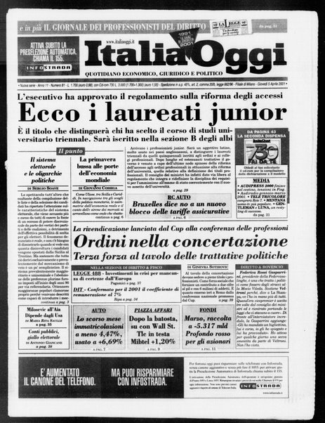 Italia oggi : quotidiano di economia finanza e politica